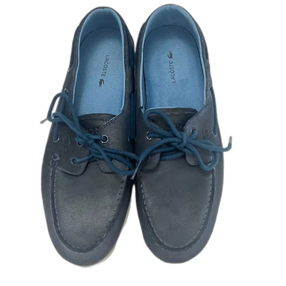 Lacoste Navire Leather Boat Shoes Men Sz 9.5 Blue Preppy Designer Casual Coastal
